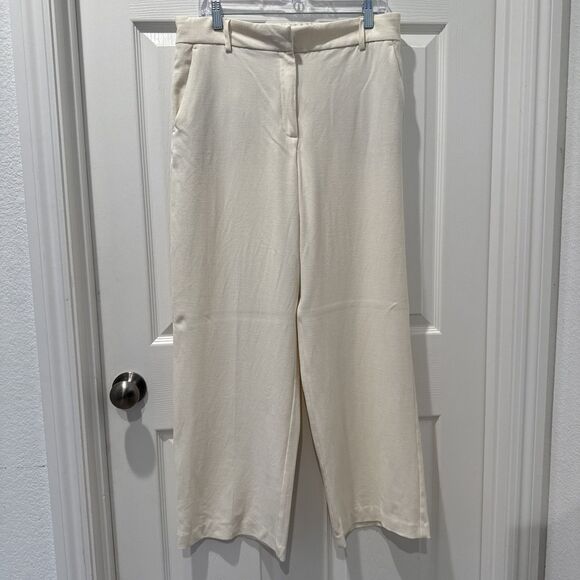 Maison d' Amelie Dress Pant Ivory Slash Pkt High Rise Wide Leg Women's Size 12 - Picture 1 of 14